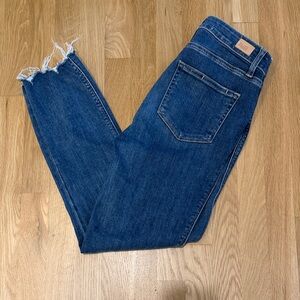 Woman’s PAIGE Hoxton Distressed Ankle Skinny Jeans in Deep Blue Size 28